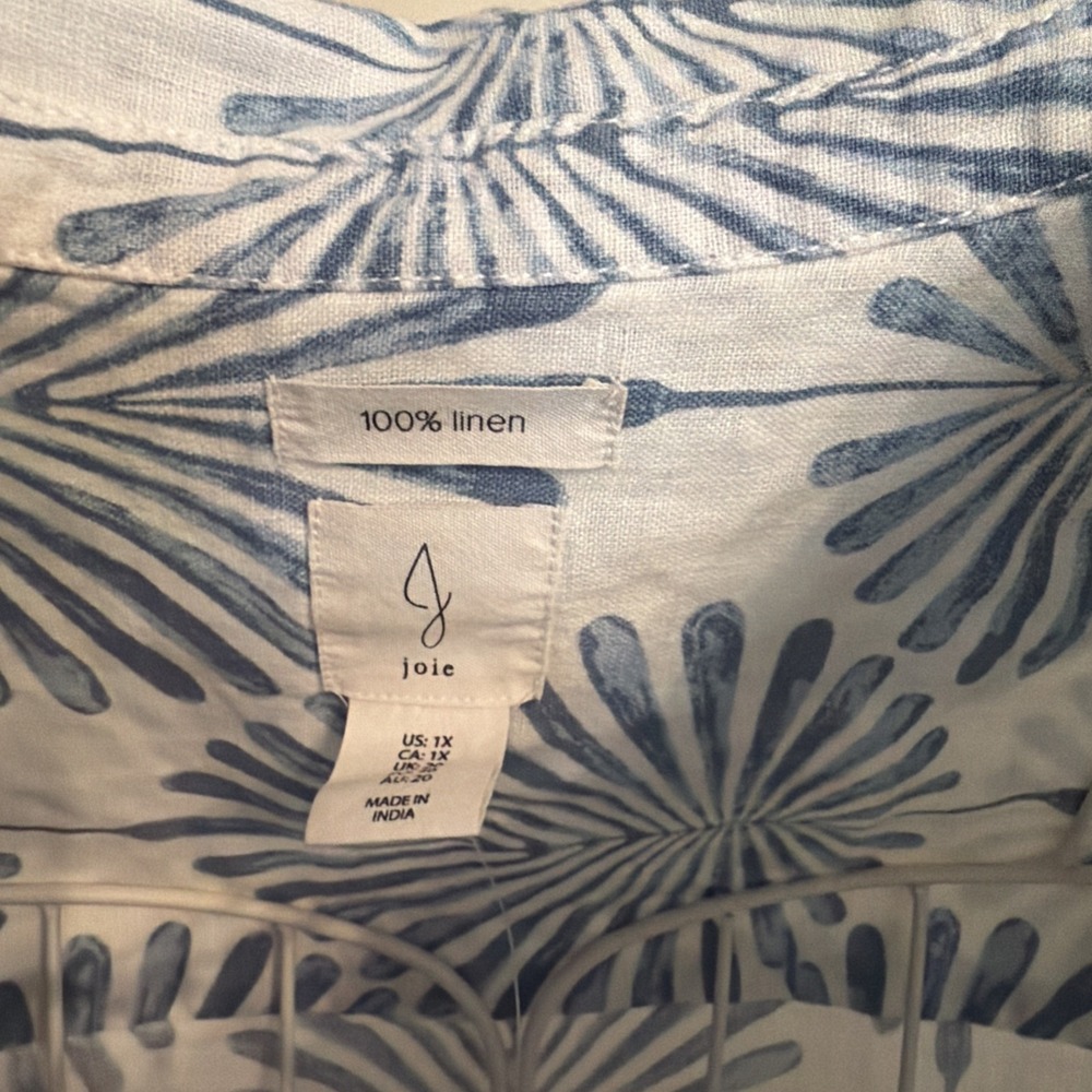 Joie 100% Linen novelty Tropical Print Button Down Shirt beach boho Size 1X - Picture 3 of 13